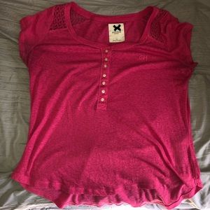 Half Button Top w/ Crochet Detail